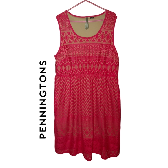 Penningtons Sheer Lace Mesh Pink Sleeveless Dress - Picture 1 of 10